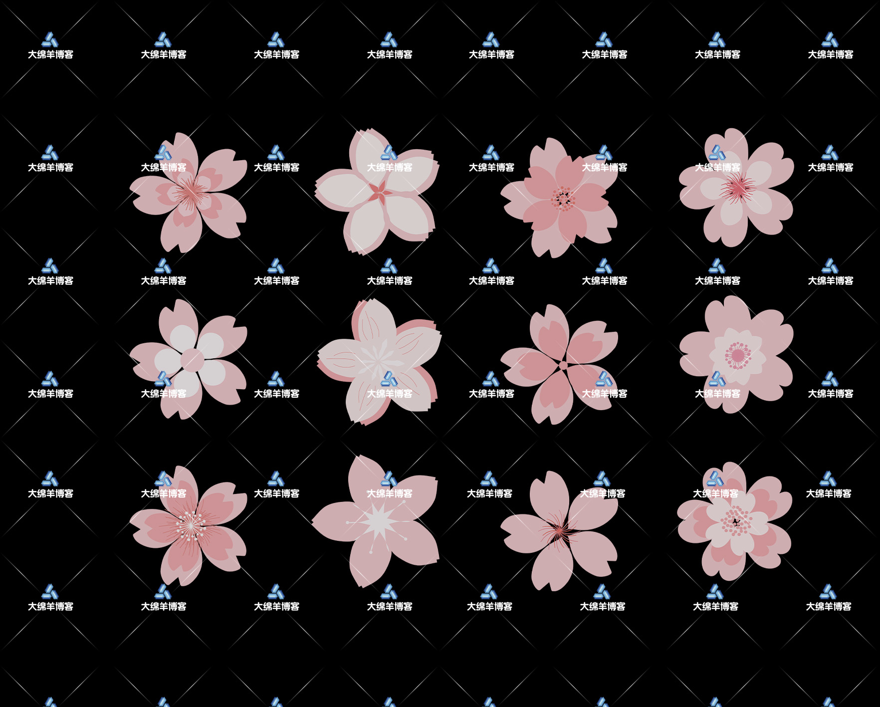 P1樱花桃花扁平插画:粉色花卉网站美化素材 插图1